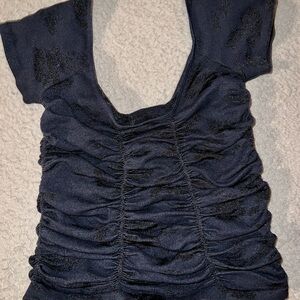 Free People Blue Ruched Cap Sleeve Blouse